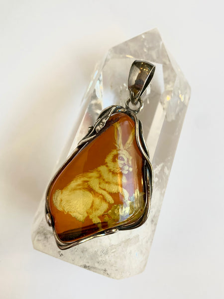 Carved Bunny Amber Pendant