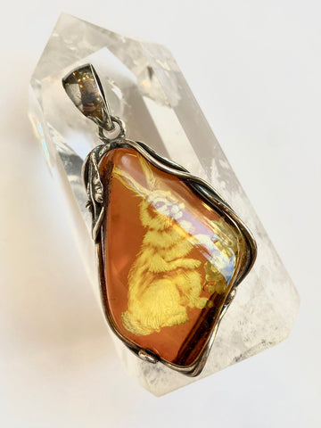 Carved Bunny Amber Pendant